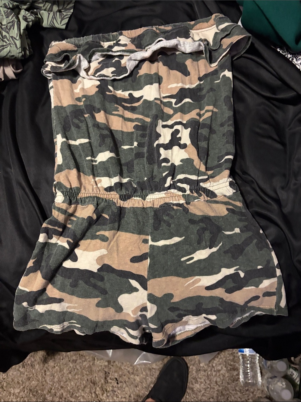 Girls' Camo Strapless One-Piece Romper - Green Camouflage